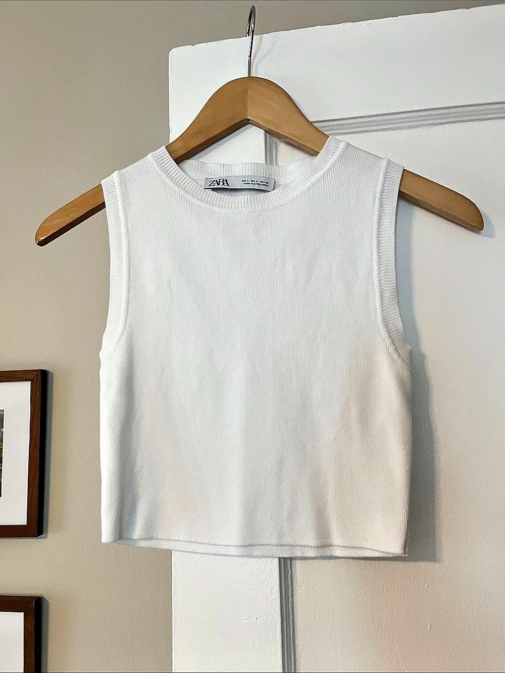 Zara ribbed cropped white tank top